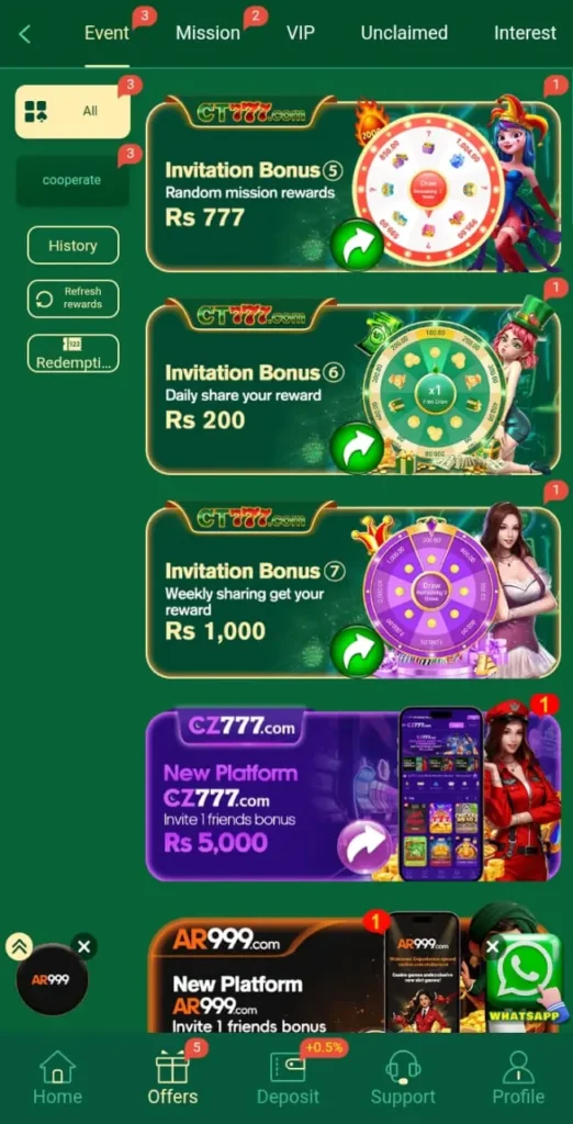 CT777 Game daily bonus offer with real money rewards.