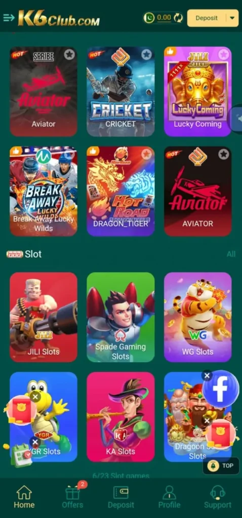 K6CLUB Game Dashboard Image screenshot