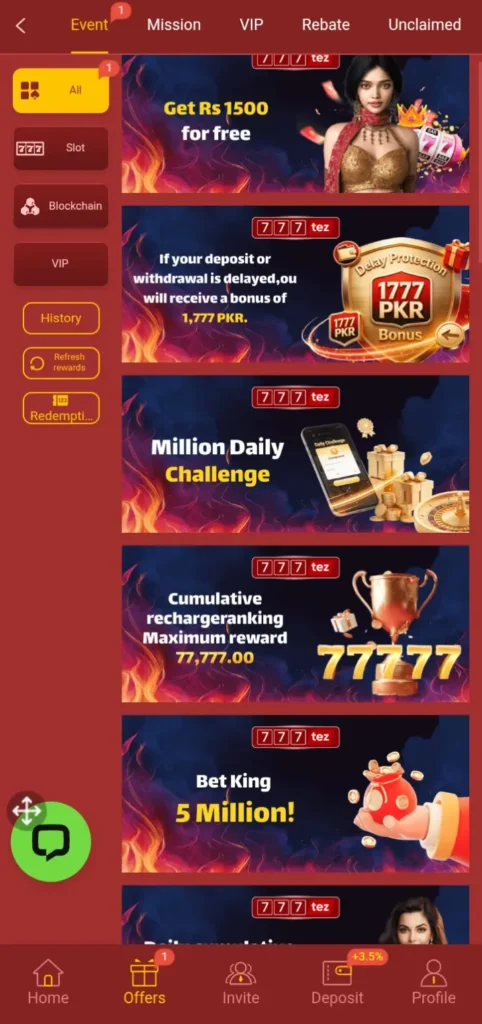 invites a friends and earn real money rewards in 777TEZ Game