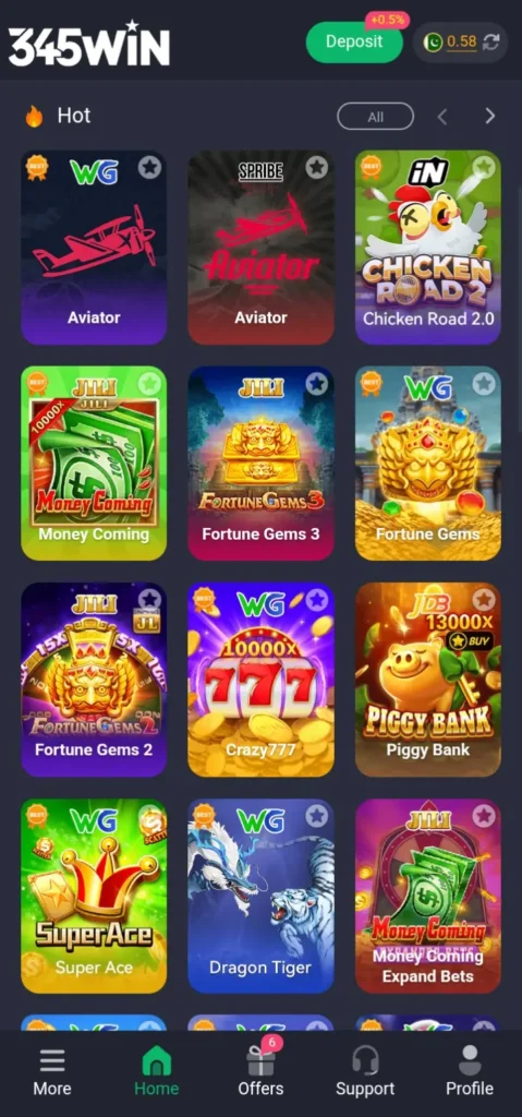 345WIN Game Dashboard Image